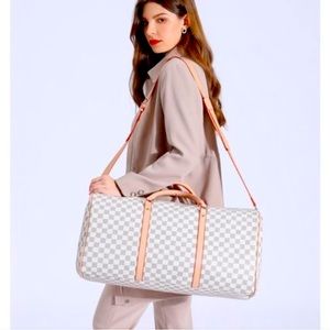 21" White Checkered Travel Bag Weekender Carry-on shoulder Luggage